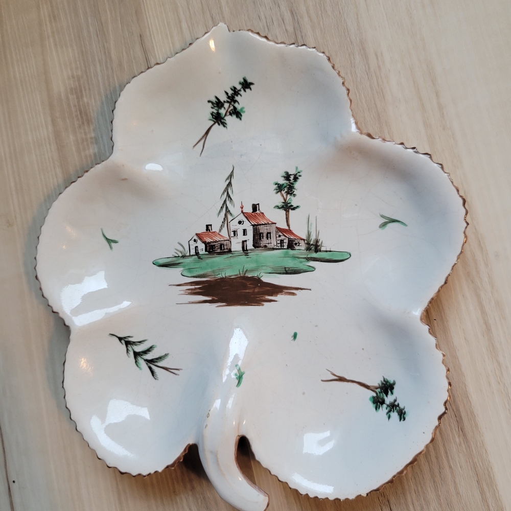 Vintage Handpainted Clover-Shaped Ceramic Dish